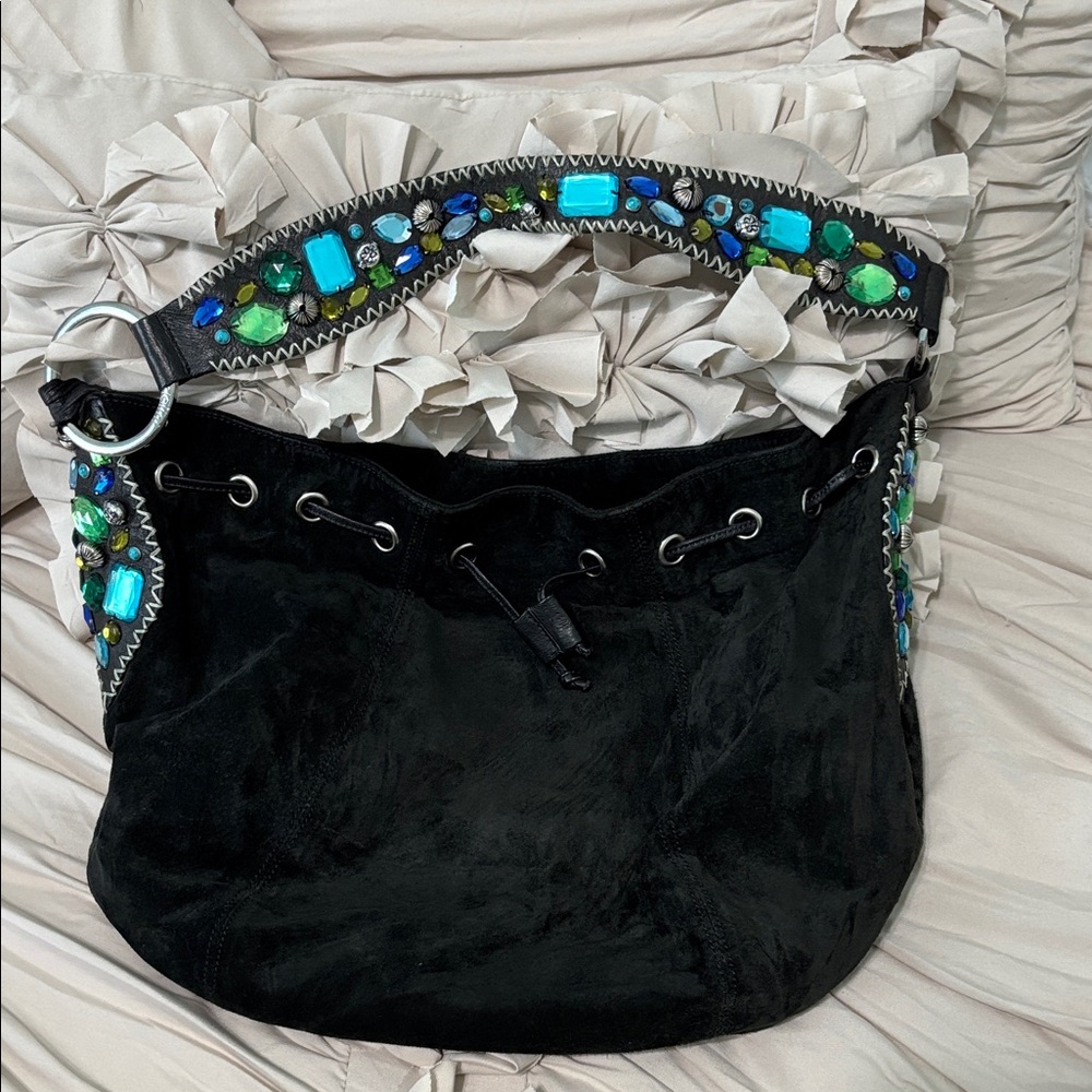 Braccialini Embellished Black Suede Bag